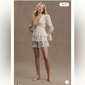 Anthropologie LoveShackFancy KARINE CUT OUT Ruffle Embellished Lace MINI Dress